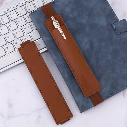Pu Leather Pen Bag Elastic Buckle Book Notebook Fashion School Pen Case for Office Meeting Easy Carry Office Student Stationery
