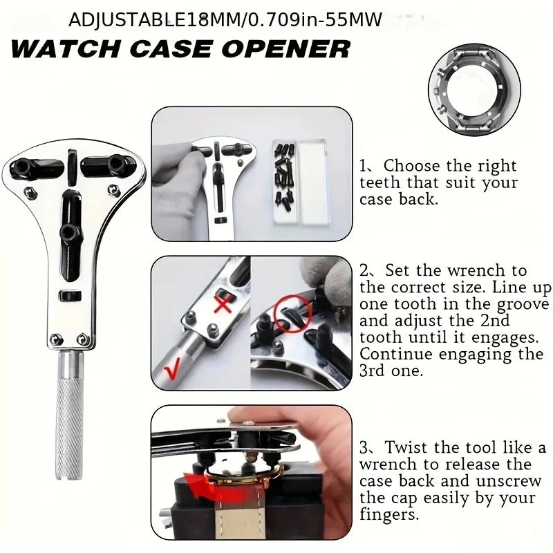 Watch Repair Tool Kit 212-Piece Metal Case Disassembly Battery Replacement Combination Watchmaker's Tool Set Band Adjuster Tools