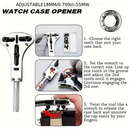 Watch Repair Tool Kit 212-Piece Metal Case Disassembly Battery Replacement Combination Watchmaker's Tool Set Band Adjuster Tools