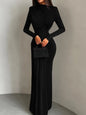 Nibber Folds Maxi Dress Women o-Neck Full Sleeve Solid Banquet Elegant Vacation Fashion Autumn Skinny Casual Simple Vestidos