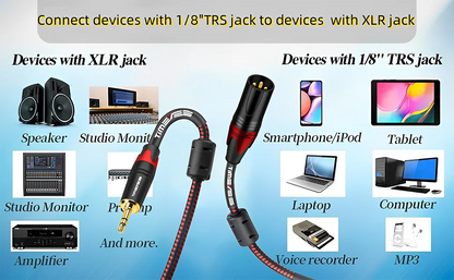 3.5mm To XLR Cable XLR To 3.5mm TRS Stereo Aux Cord Adapter Unbalaned Microphone Cable for Speaker Amplifier Camera Laptop IPad