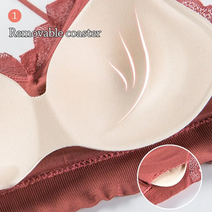 1Set Casual Lace Women Seamless Bra Set V-Neck Breathable Underwear Set Comfortable with Bra Pads Lingerie Set