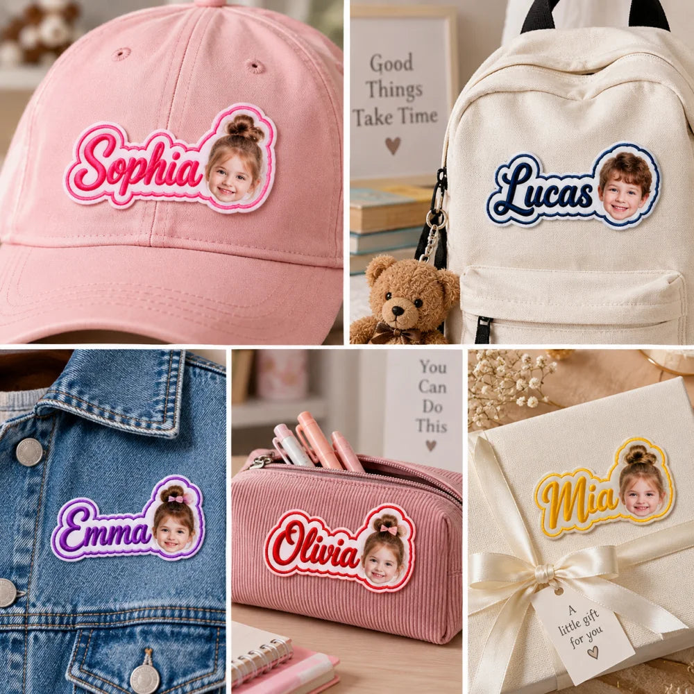 Personalized Photo Embroidered Patch, Custom Name Adhesive Back Patch, DIY Decor Badge for Backpacks,Hats,Jackets & School Gifts