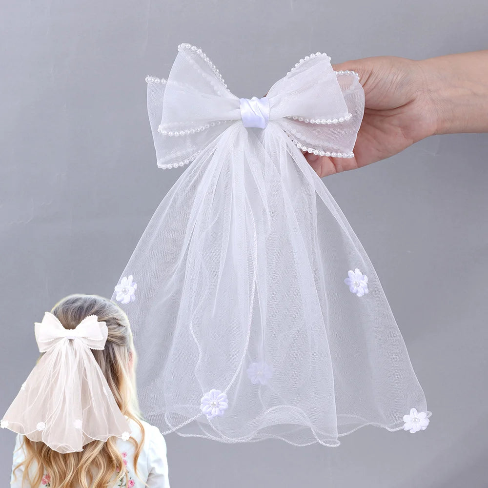 White Tulle Hair Clips For Girls Fairy Mesh Bow Large Hairpin Flower Barrette Summer Party Wedding Women Headdress Accessories