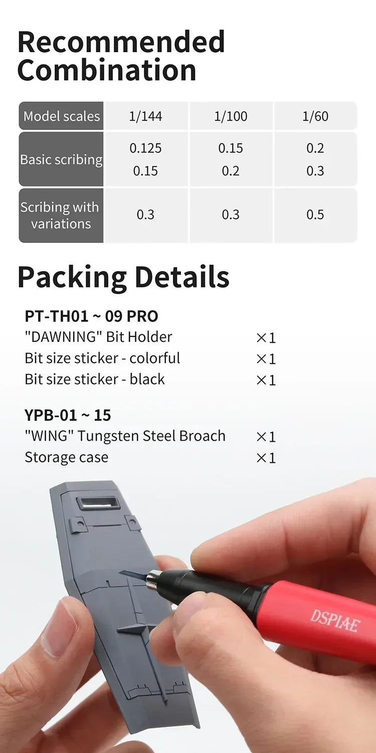 DSPIAE PT-TH PRO "WING" Tungsten Steel Push Broach Push Knife Handle DIY Engraving Tool for Assembly Model Building Hobby Tools