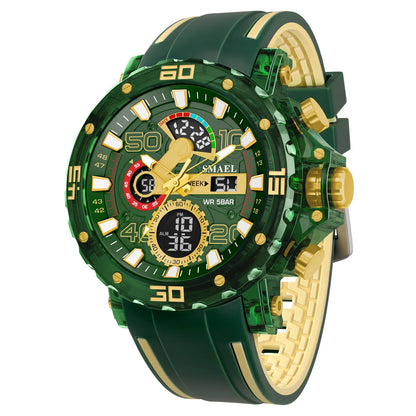 SMAEL 8136 Dual Display Military Watch for Men - 50M Waterproof LED Alarm Chronograph Stopwatch Shock Resistant