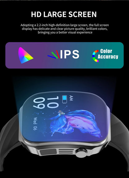 LIGE Nowy smartwatch z zakrzywionym ekranem 3D o przekątnej 2,2 cala z podświetleniem LED, termometrem, monitorem zdrowia, połączeniami BT i funkcjami sportowo-fitnessowymi