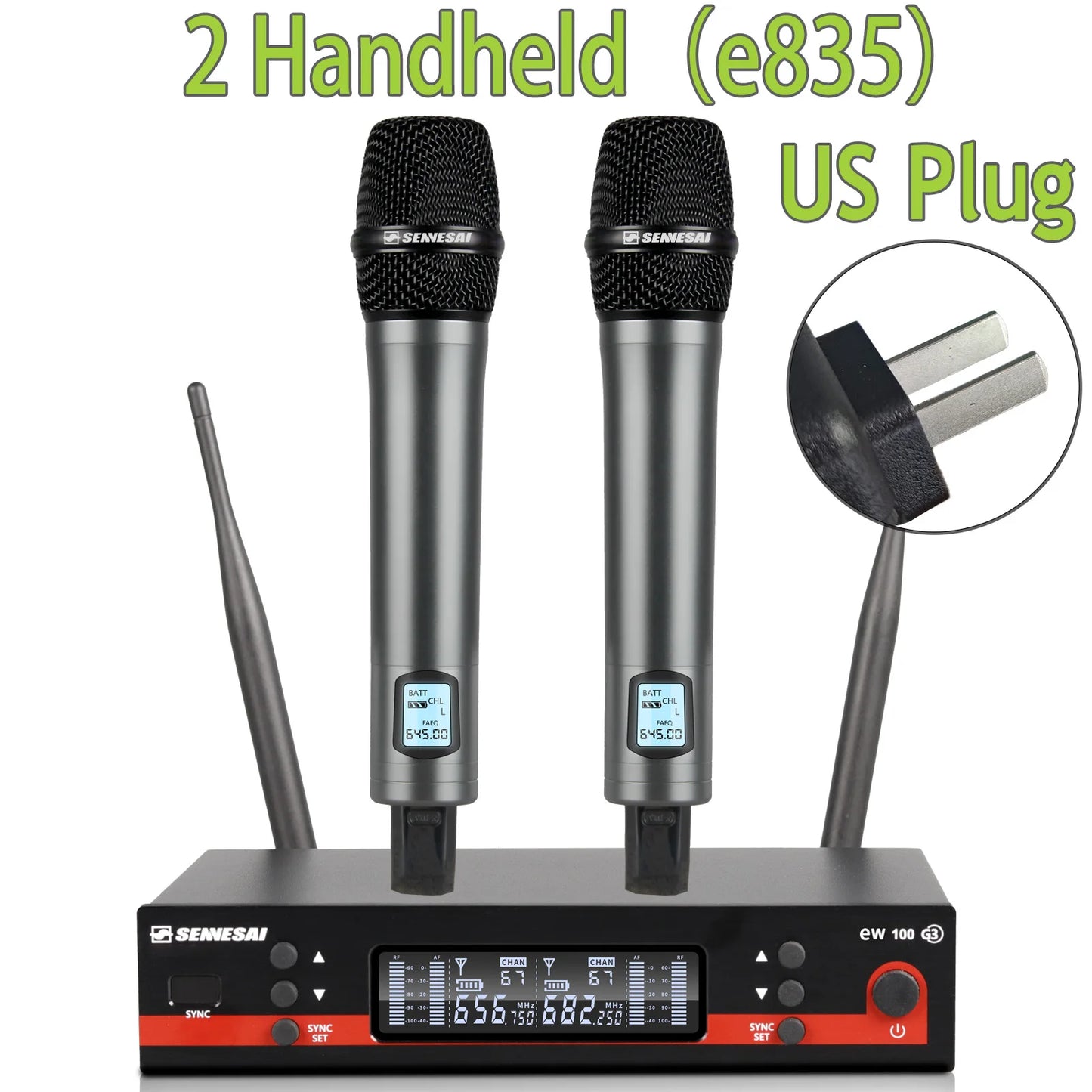 SENNESAI Ew100g3 Professional Dual Wireless Microphone Stage Performance 2 Channels 600-699MHz UHF Karaoke Metal Handheld