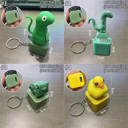 Lizard Frog Duck Button Keychain Decompression Toys Funny Lizard Sounds And Flash Effects Rechargeable Portable Stress  Toy