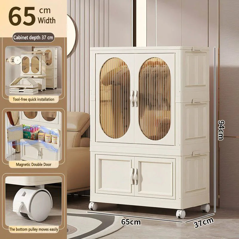 Foldable Baby Closet Plastic Infant Wardrobe Children's Clothing Storage Cabinet for Home Bedroom No Installation Needed
