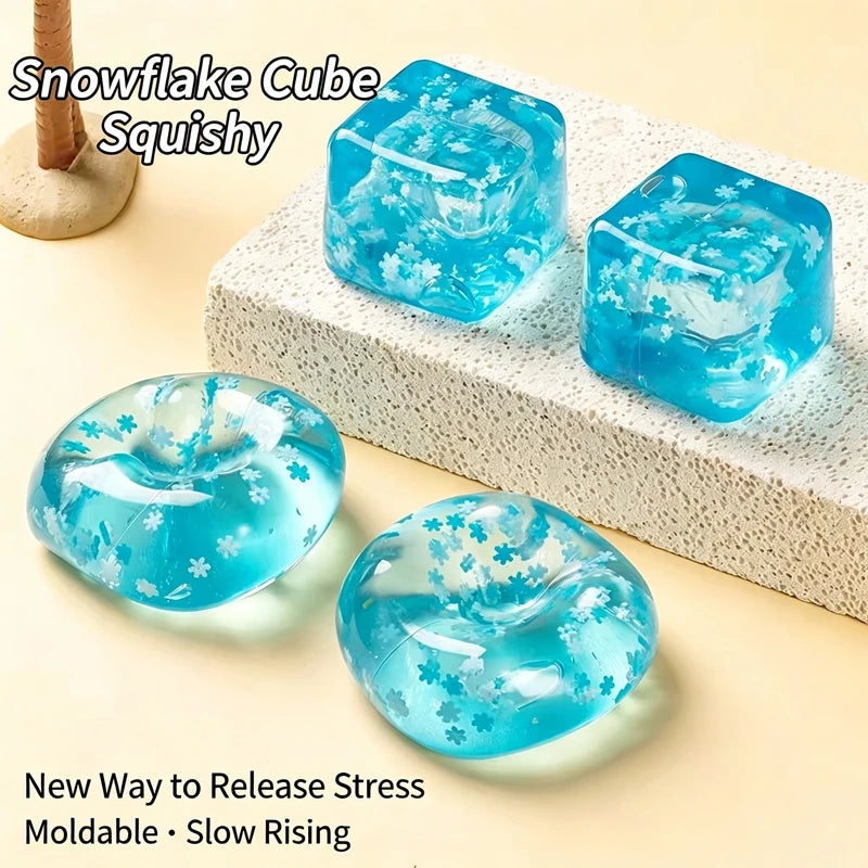 Summer Refreshing Water Cube Squeezable Stress Relief Toy Washable TPR Transparent Stress Relief Squeezable Soft Squishy Block