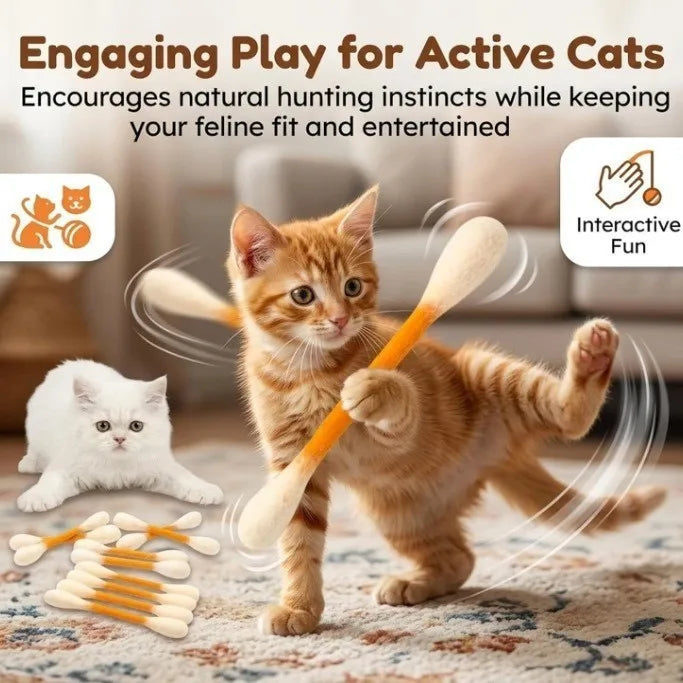6Pcs Creative Cat Toys Cotton Swab Shaped Catnip Toy Giant Kitten Grinding Biting Stick Teething Cleaning Chew Toys Pet Supplies