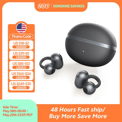 QCY Crossky C50 Open Ear Wireless Earbuds Bluetooth 6.0 Comfort Clip On Sports Earphone 4 Mic AI Clear Call Bass Boost Headphone