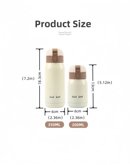 200/350ml Cute Mini Thermos Cup Stainless Steel Thermal Coffee Mug Portable Vacuum Flask Insulated Water Bottle with Button Lid