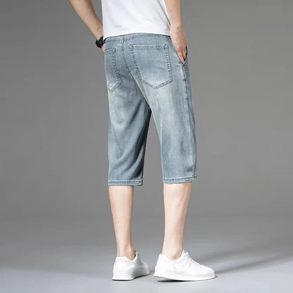 Summer Men High Quality Lightweight Capri Pants Male New Loose Straight Leg Denim Pants Daily Comfortable Versatile Jeans