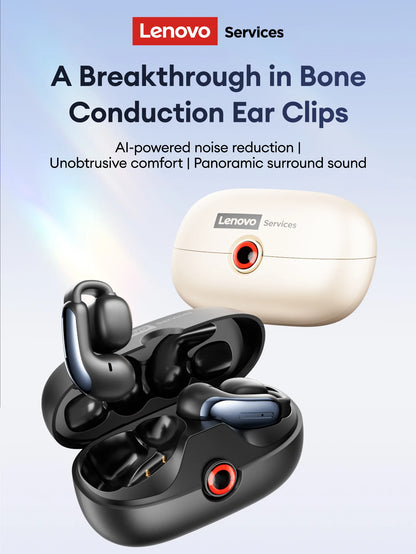 NEW Lenovo LES-108 Bone Conduction Earphones Open Ear Clip Wireless Earbuds Bluetooth 6.0 Sports Headphones with Mic Waterproof