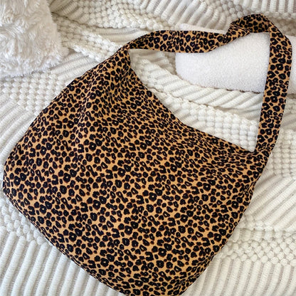 Female Leopard Print Messenger Bag Modern Shoulder Canvas Bag Student Diagonal Large Capacity Straddle Bag