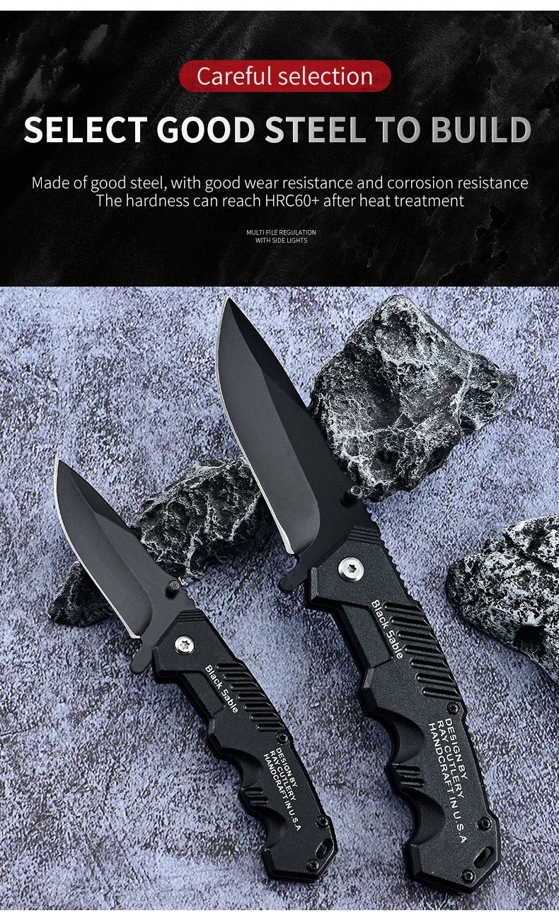High-hardness outdoor folding knife, portable small straight knife for camping, stainless steel pocket knife, men's fruit knife
