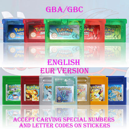 GBC/GBA EUR Version Pokemon Crystal/Yellow/Emerald/Fire Red/Leaf Green Game Cartridge Video Game Card High Quality with Battery