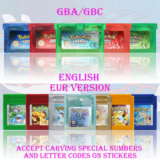 GBC/GBA EUR Version Pokemon Crystal/Yellow/Emerald/Fire Red/Leaf Green Game Cartridge Video Game Card High Quality with Battery
