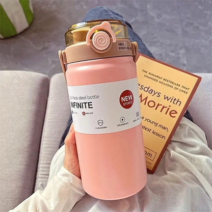 2025 1L Thermo Bottle Stainless Steel Large Capacity Thermo Cup Straw Hand Pot