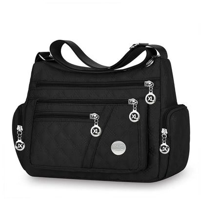 Water Resistant Nylon Multi Zipper Crossbody Bag Large Adjustable Strap Shoulder Purse for Mother Daily Outdoor Shopping Travel