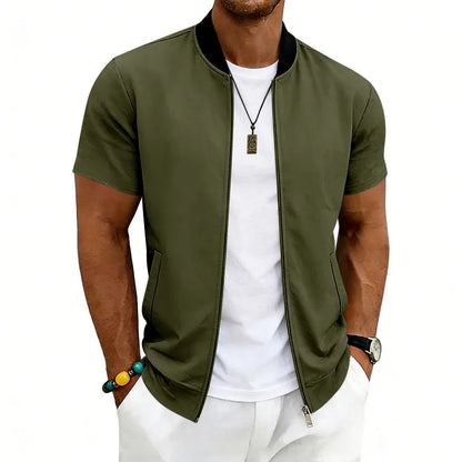 2026 American Summer Men's Stand Collar Thin Sports Short Sleeve Flight Zipper Baseball Jersey Jacket