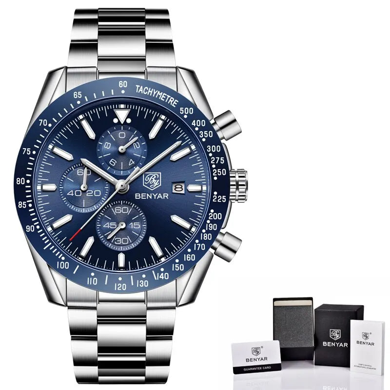 Men Watch BENYAR Top Brand Luxury Full Steel Business Quartz Watch Men Casual Waterproof Sports Watches Clock Relogio Masculino