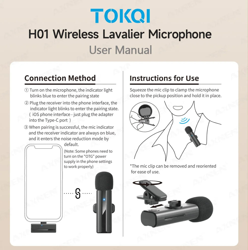 2-in-1 Wireless Lavalier Microphone for iPhone Android, Mini Pro Lapel Mic with Noise Reduction & Pickup for Vlog Live Recording