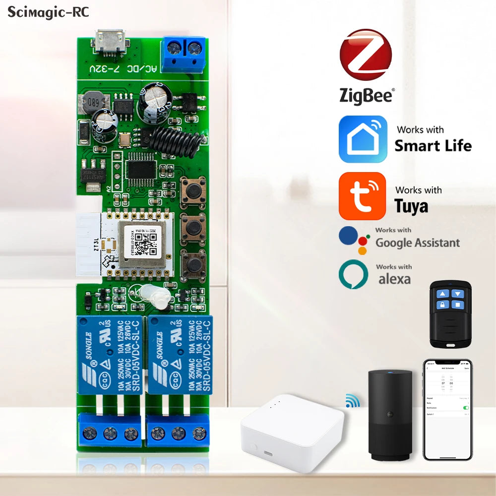 Alexa Smart Switch Zigbee Smart Home 2/1 Channels 220V 7-32V 85-250V 10A Relay Module Work With Alexa/Google Assistant