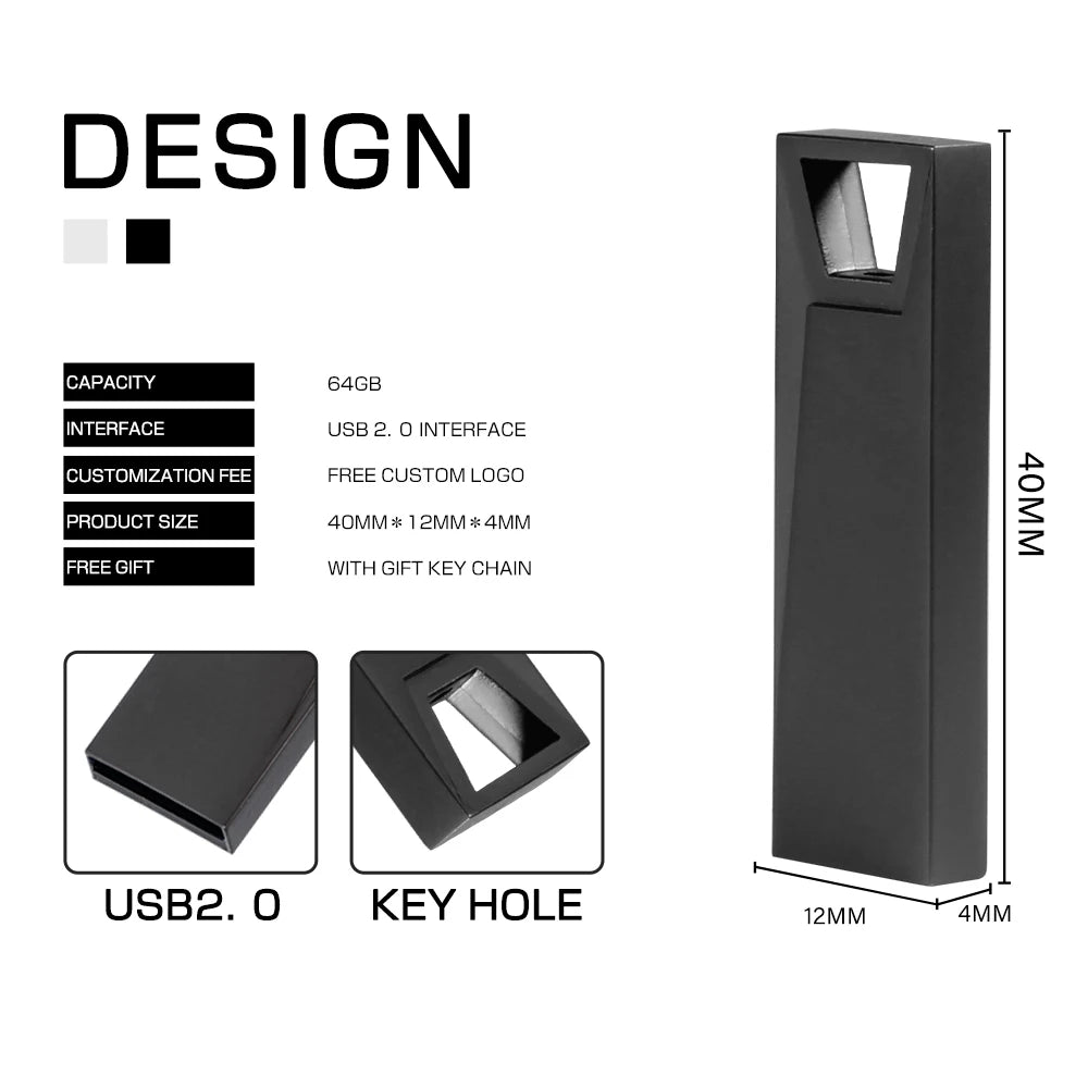 JASTER Metal USB Flash Drive 128GB Business Gift Memory Stick 64GB Free Key Chain Pen Drive 32GB Silver Flash Disk 16GB 8GB 4GB
