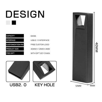 JASTER Metal USB Flash Drive 128GB Business Gift Memory Stick 64GB Free Key Chain Pen Drive 32GB Silver Flash Disk 16GB 8GB 4GB