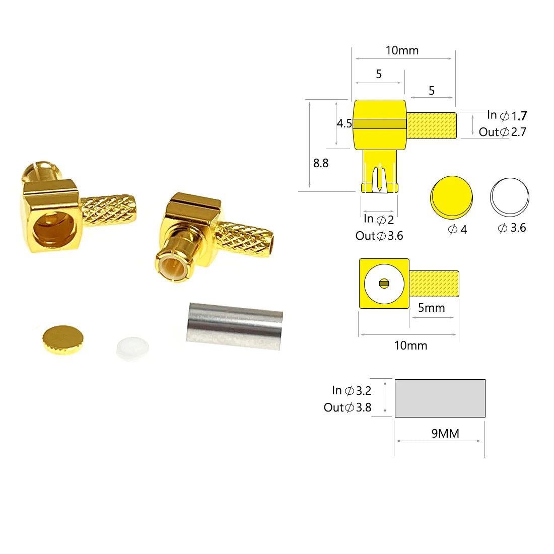 1pc or 10pcs  MCX Male Female Plug Jack  RF Coax Connector Crimp  for RG316  Cable Straight  Right  Angle  Goldplated Terminal