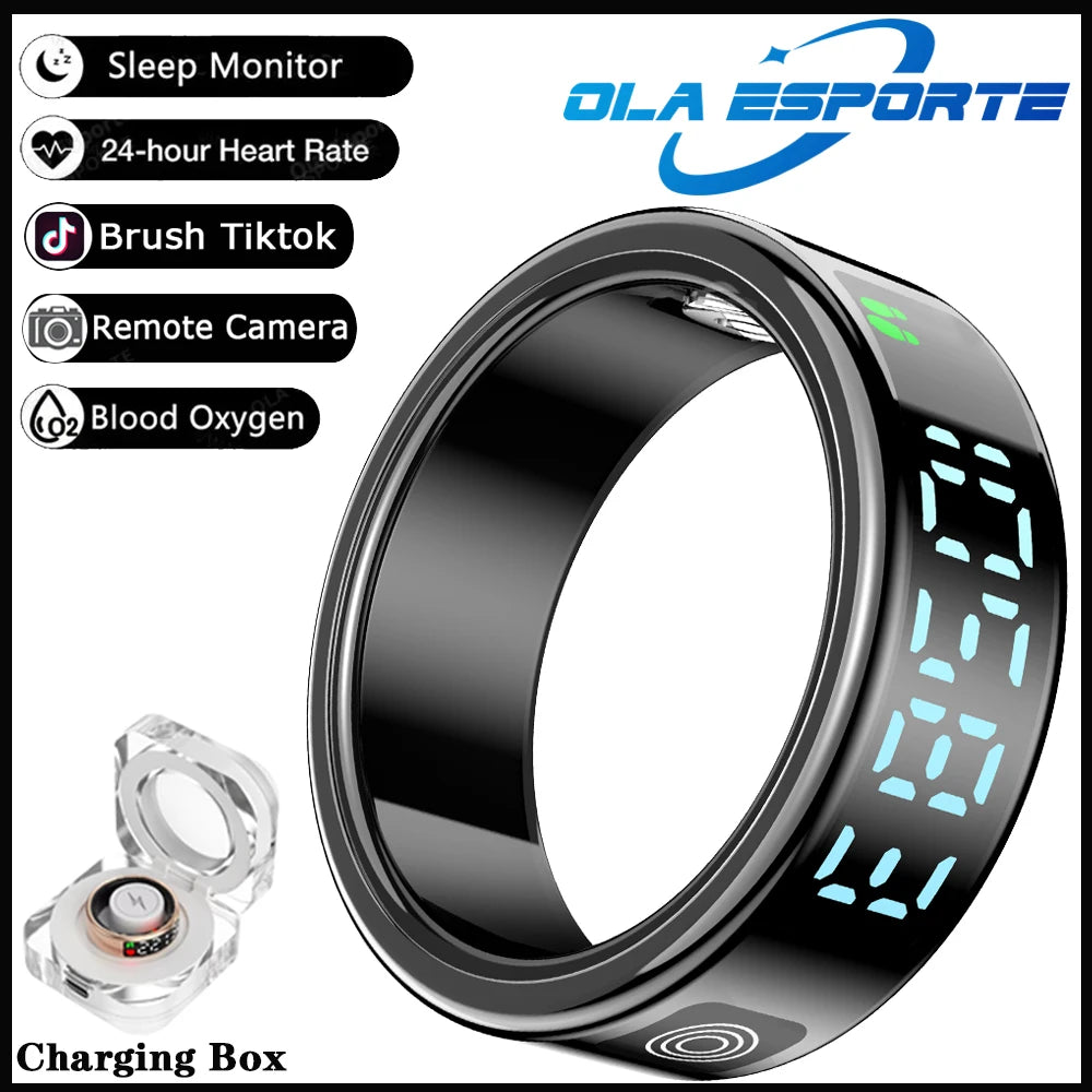 2026 new smart ring with charging compartment HD screen sports mode photo control，5ATM waterproof smartring ,for ios andriod