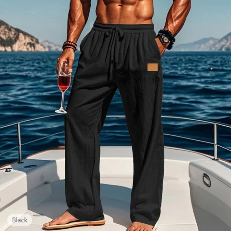 2024 Spring/Summer New Men's Cotton Pants Summer Fashion Casual Solid Color Loose Plus Size S-5XL Jogger Trousers