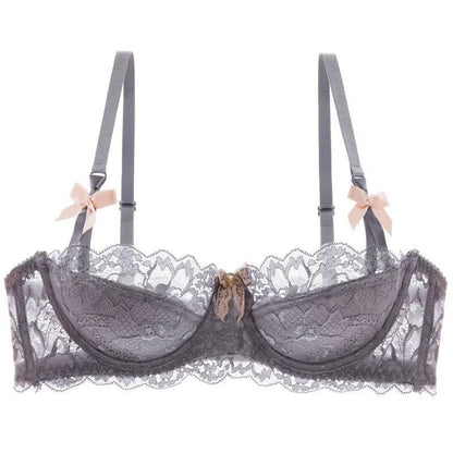 French Pure Passion Bow Shaped Shoulder Strap Lace Sexy Half Cup Push Up Bra Set Women's Thin Lingerie Big Breast Small Cup S-XL
