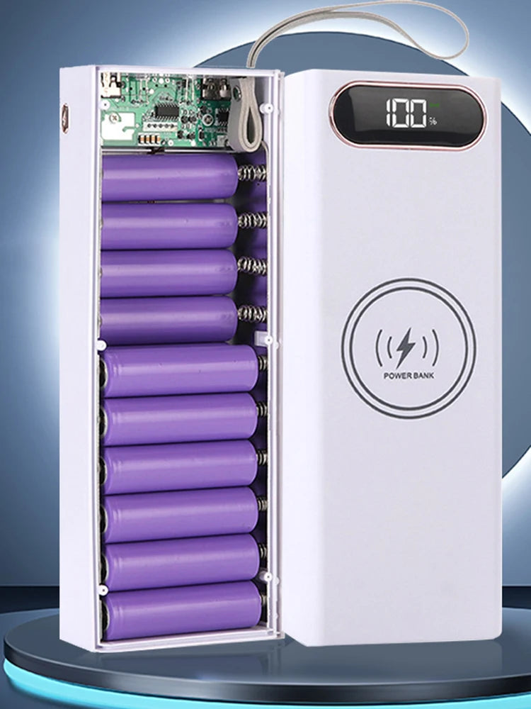 20*18650 Detachable Power Bank Case 22.5W PD QC3.0 Quick Wireless Charging DIY Shell With LED Lighting 18650 Battery Storage Box