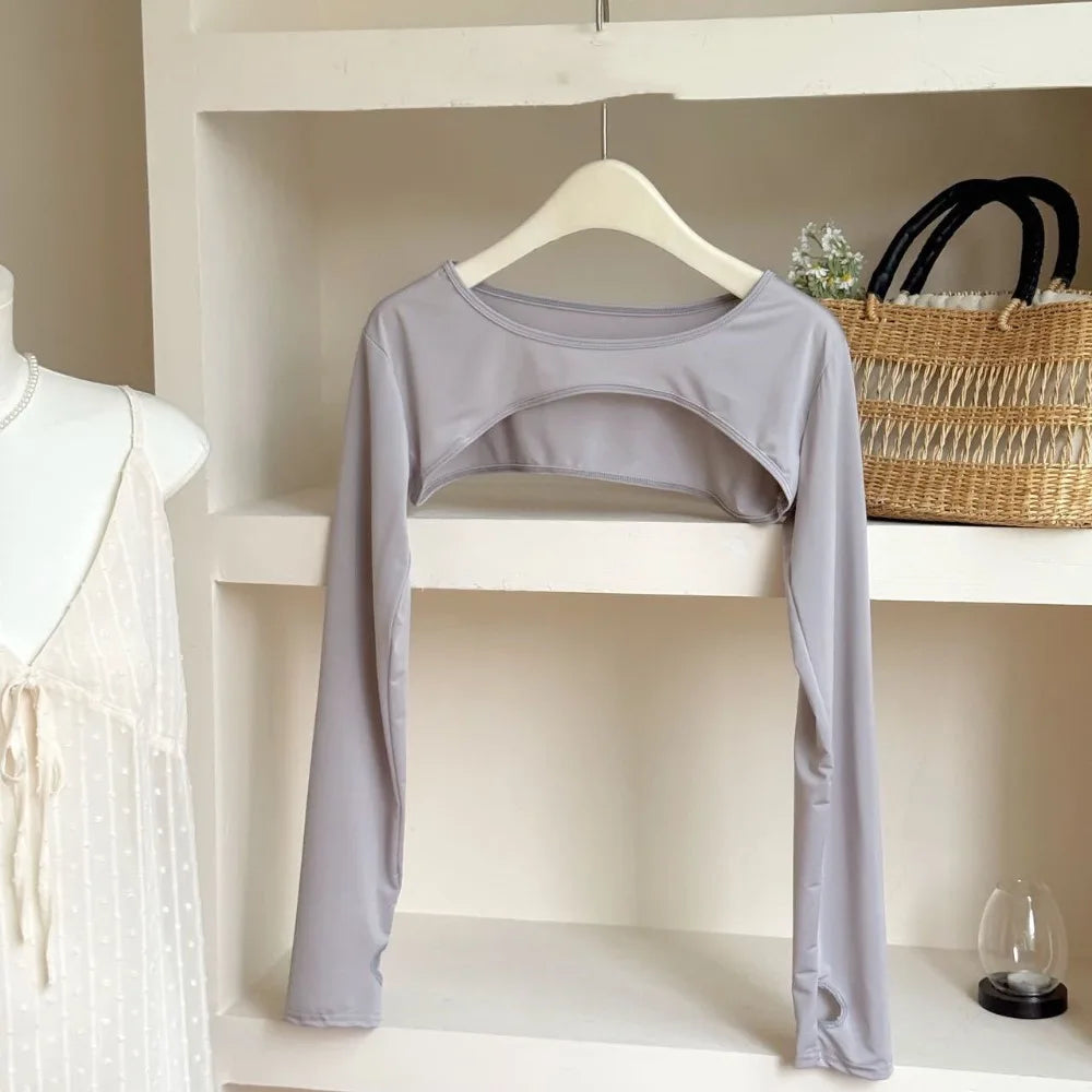 Ultra-thin Long Sleeve Crop Top Quick-Drying Anti UV Long Ice Silk Sleeves Solid Color UV Protection Sunscreen Arm Covers Girls