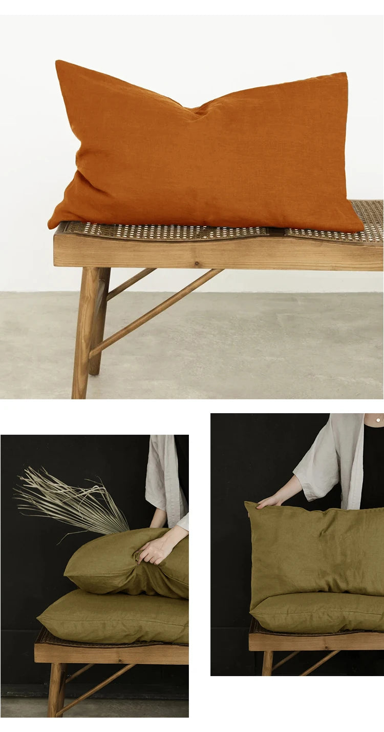 100% French Linen Soft Breathable Pillow Covers Decorative Square Throw Pillow Covers for Bed Couch Sofa Envelope Closure
