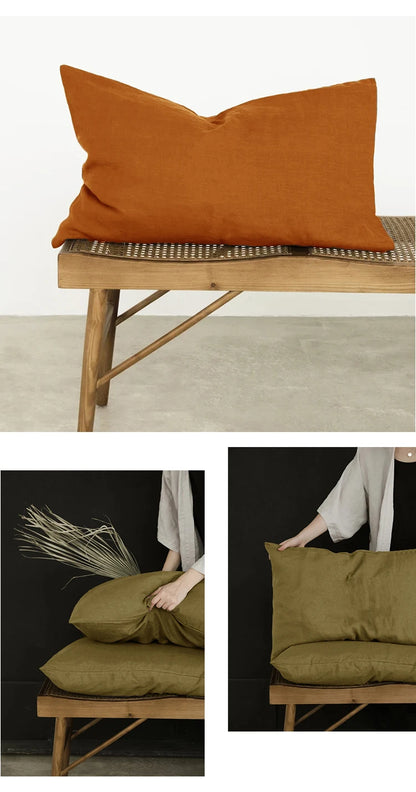 100% French Linen Soft Breathable Pillow Covers Decorative Square Throw Pillow Covers for Bed Couch Sofa Envelope Closure