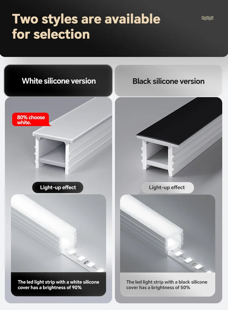 1M-10M LED Neon Rope Tube Soft Silicone Diffuser Channel Black/White Flexible Ribbon Strip Light for Recessed Channel