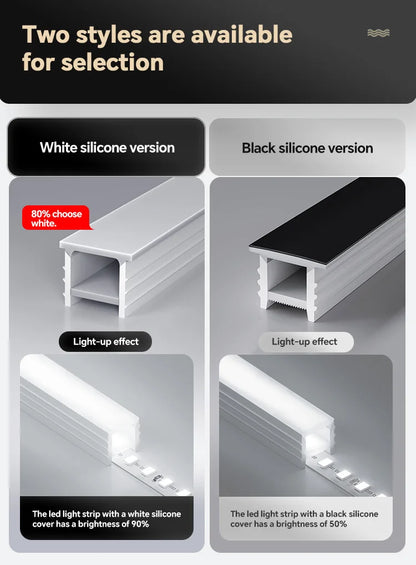 1M-10M LED Neon Rope Tube Soft Silicone Diffuser Channel Black/White Flexible Ribbon Strip Light for Recessed Channel