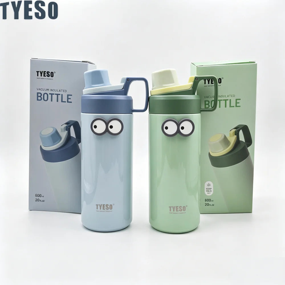 Tyeso 600ML Water Bottle With Eye Sticker Insulated Leak-Proof Fitness Flask Vacuum Flasks for Sport for Outdoor Workouts Travel