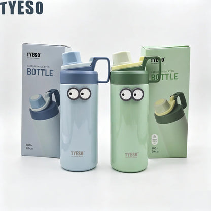 Tyeso 600ML Water Bottle With Eye Sticker Insulated Leak-Proof Fitness Flask Vacuum Flasks for Sport for Outdoor Workouts Travel
