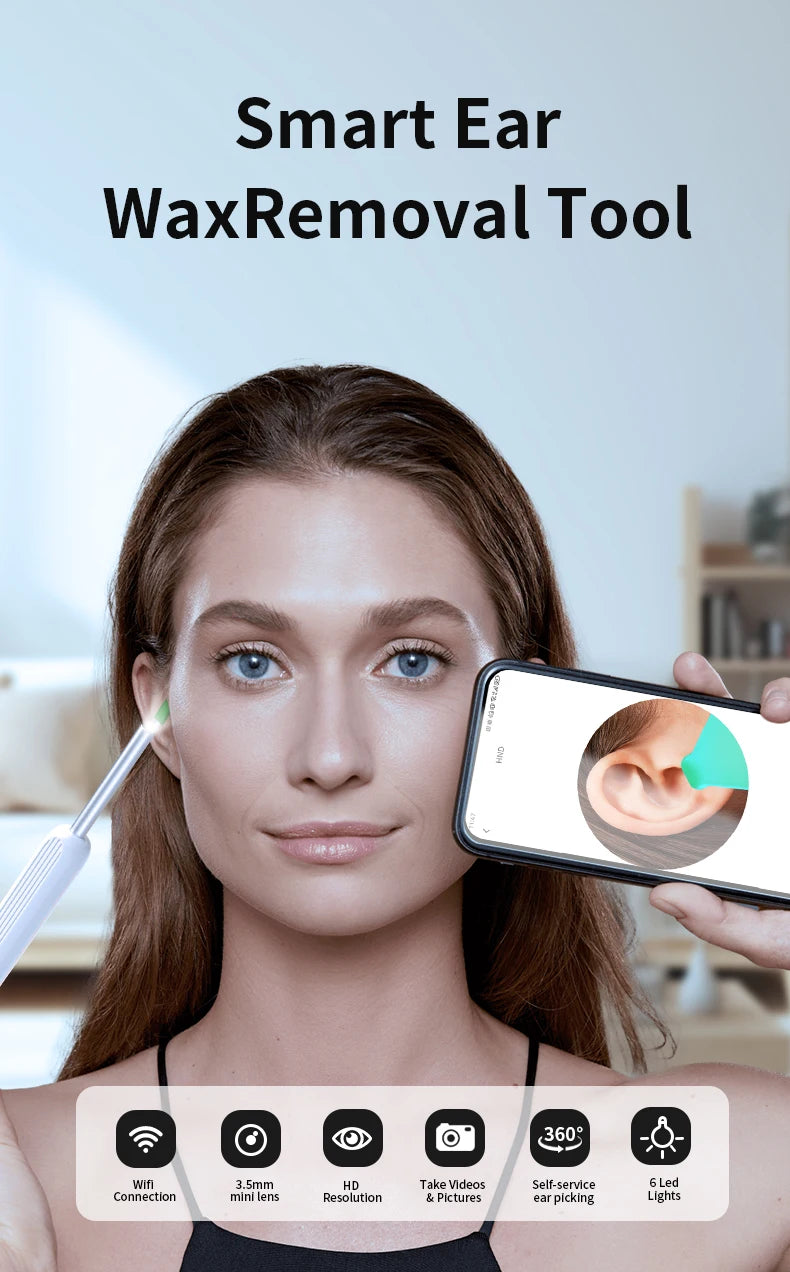 Dropshipping Ear Cleaner with Camera Wireless Ear Sticks Otoscope USB C Charging Endoscope Wax Removal Tool Earpick MIni Camera