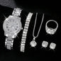 6PCS Women Watch Luxury Elegant Alloy Watch Crystal Wristwatch For Ladies Gift Quartz Watch Alloy Rhinestone Bracelet Montre