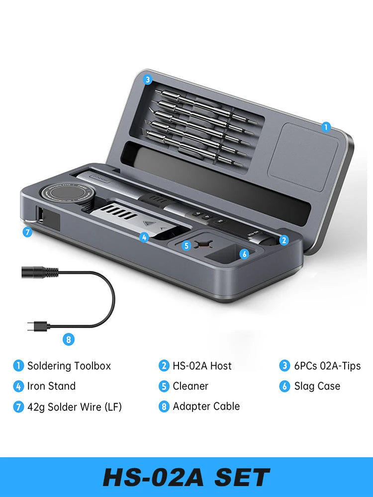 FNIRSI HS-02 Electric Soldering Iron PD100W Power Adjustable 100-450 ℃ Temperature Rapid Heating Repair Portable Toolbox Kit