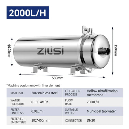 ZILISI Whole House High Flow Water Purifier System,1000L-10000L Stainless Mineral Water Filter, Reusable PVDF Lasts Exceed 5 Yea