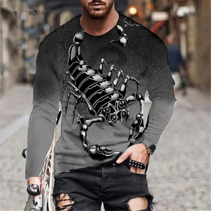 Scorpion 3D Print Long Sleeve Round-Neck Fashion Animal Pattern Men's T-Shirts Streetwear Pullovers Tops Loose Casual Man Tees