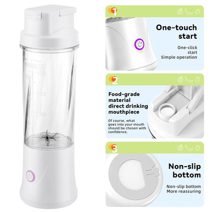 Portable Fruit Juicer Mini Blender 450ML Electric Juice Cup 12 Blades Rechargeable Blender For Shakes And Smoothies Ice Crusher